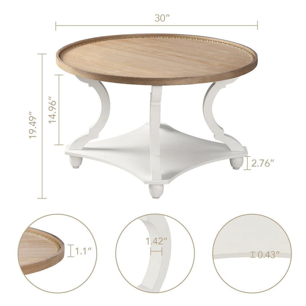 Farmhouse Round Coffee Table with Storage Shelf R962129