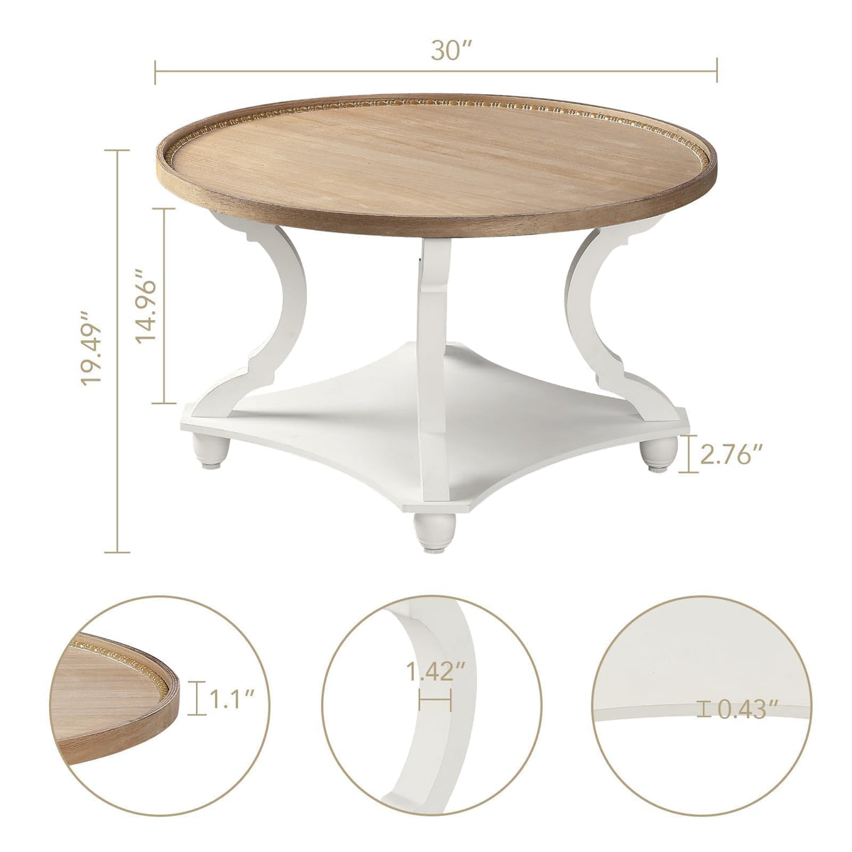 Farmhouse Round Coffee Table with Storage Shelf R962129
