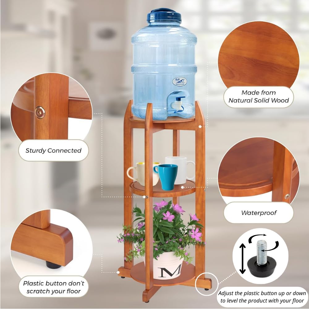 Solid Wood Water Dispenser Floor Stand with 3 Shelves E764