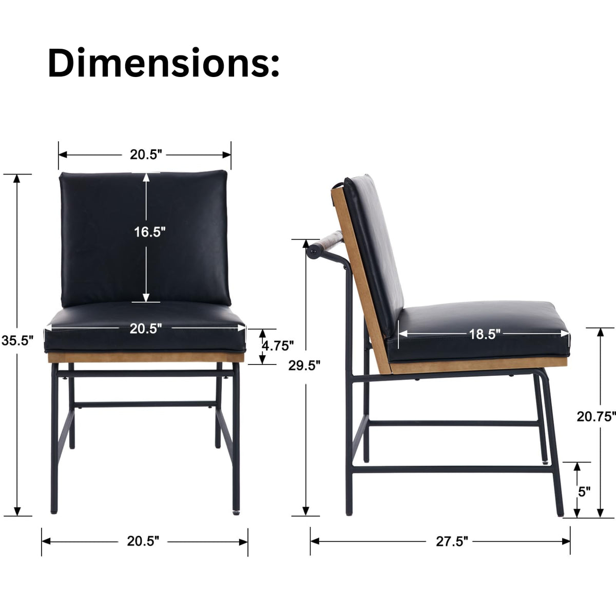 Black PU Dining Chairs Set of 2 Q129