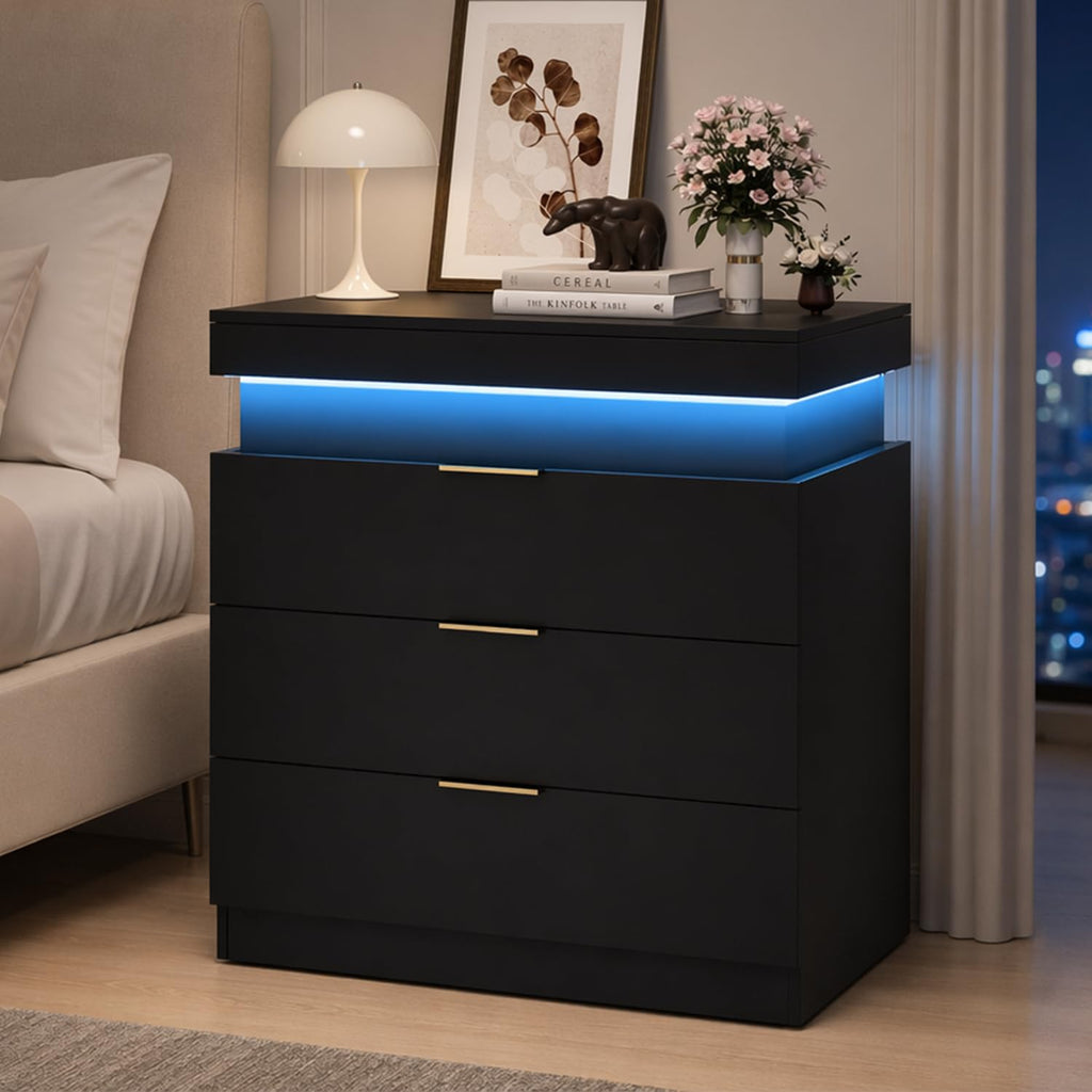LED Smart Nightstand with Charging Station & RGB Lights K4274