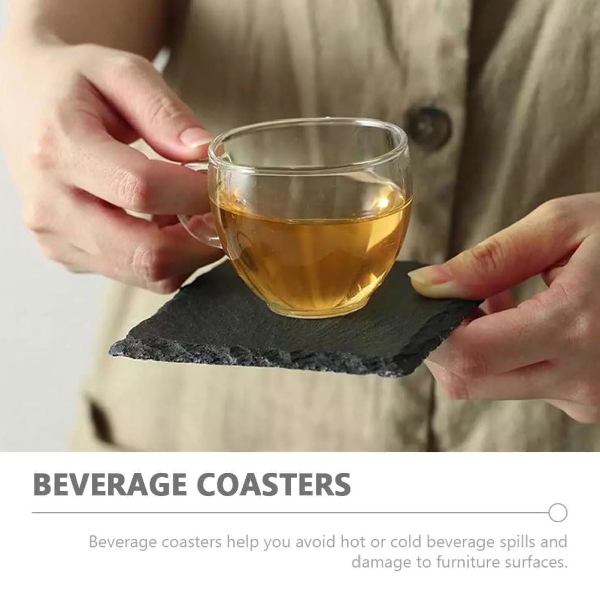Natural Stone Cup Coaster Set with Non Slip Bottom W530456