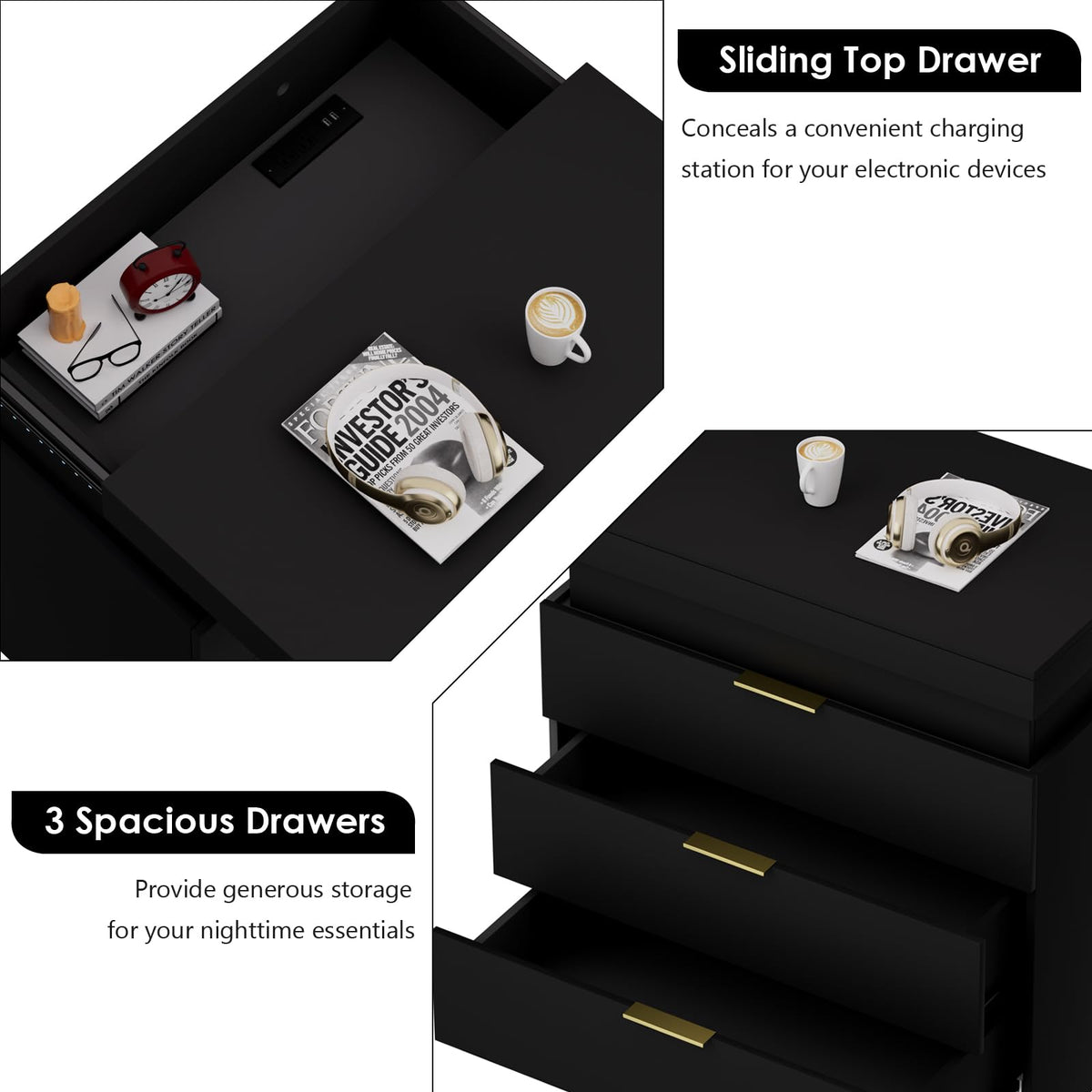 LED Smart Nightstand with Charging Station & RGB Lights K4274
