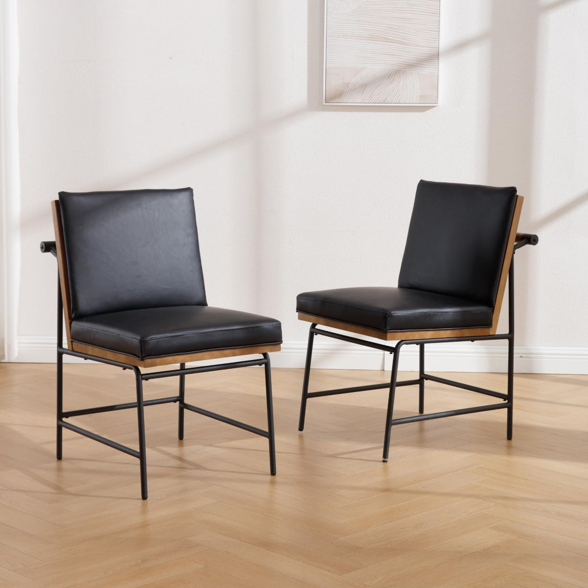 Black PU Dining Chairs Set of 2 Q129