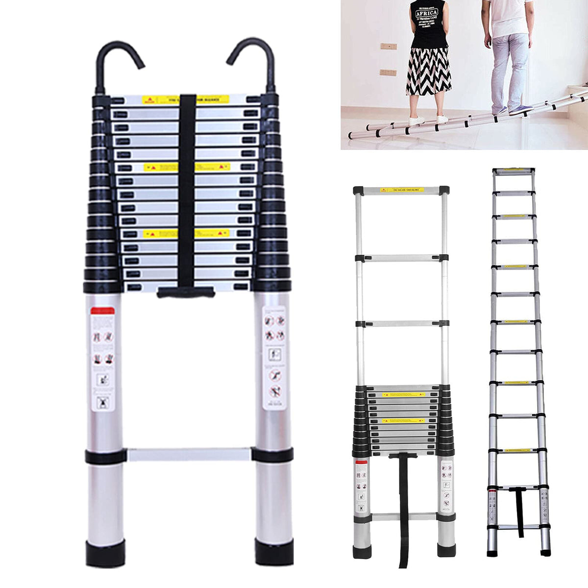 20.5FT Aluminum Telescoping Ladder with 2 Detachable Hooks T65929