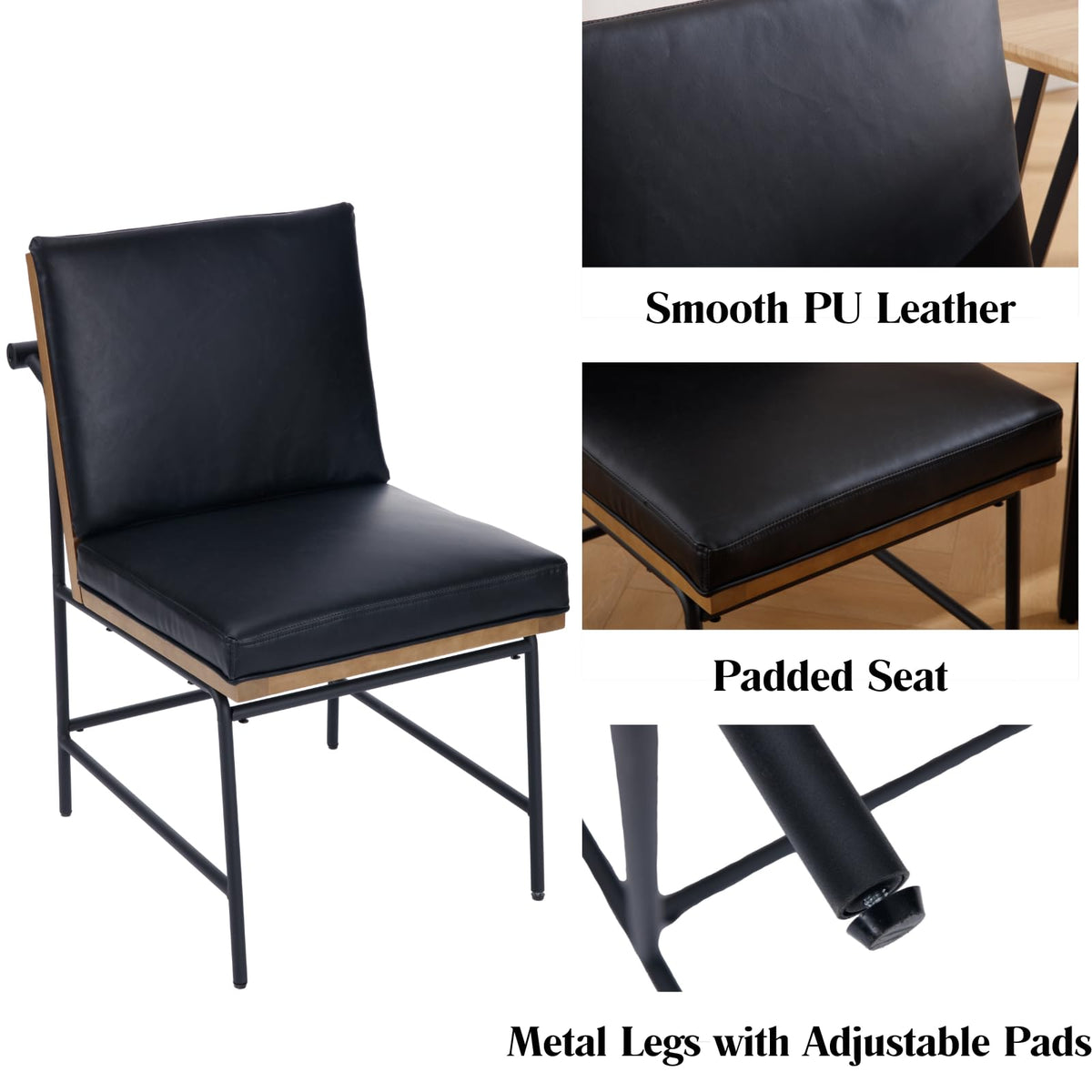 Black PU Dining Chairs Set of 2 Q129