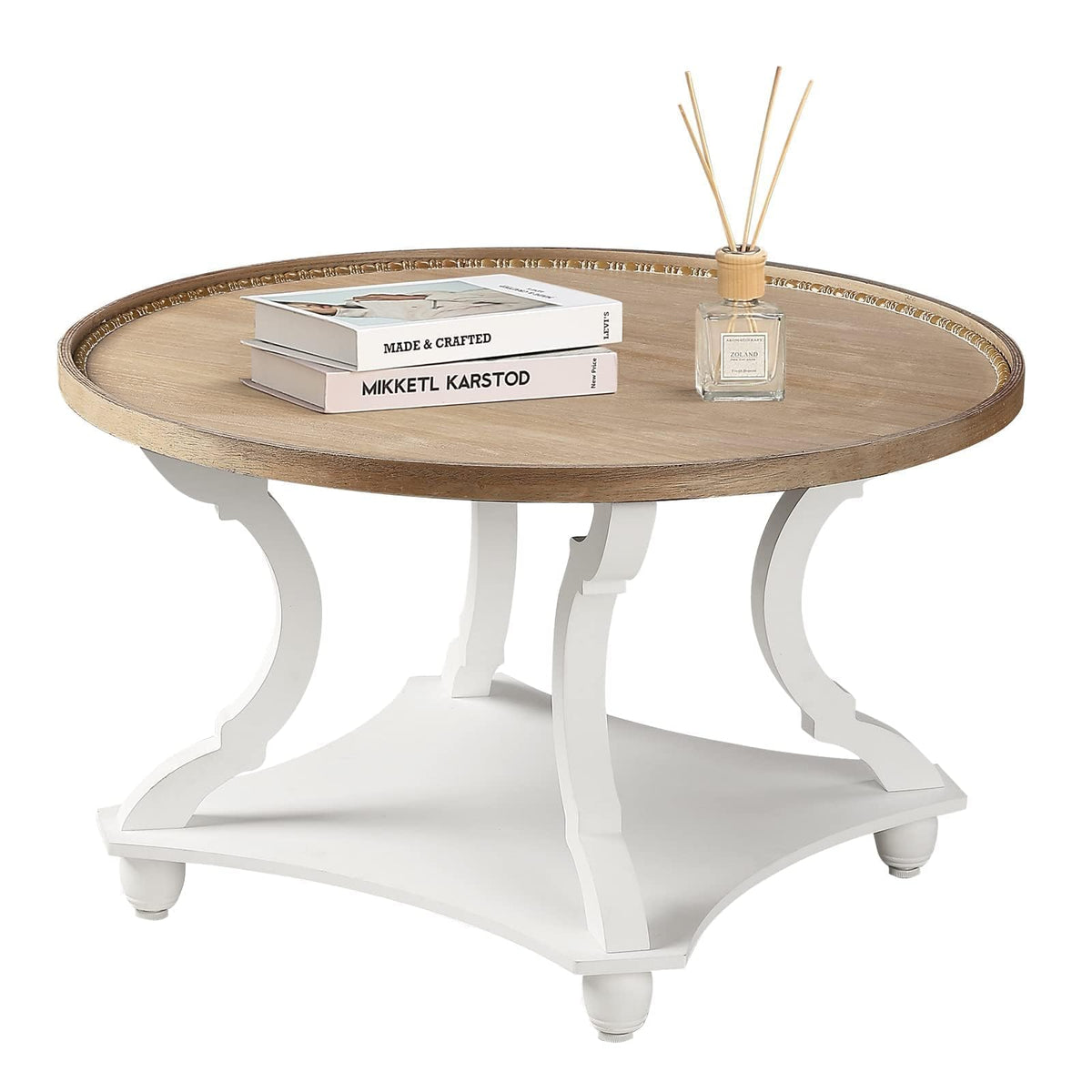 Farmhouse Round Coffee Table with Storage Shelf R962129