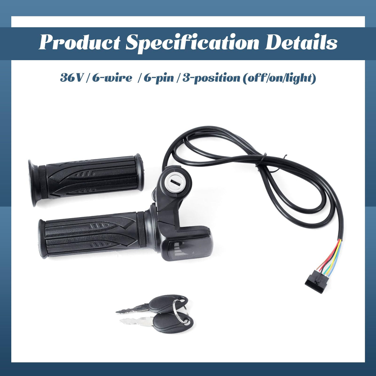 36V E-Scooter Throttle Replacement with Display Light Switch Lock 2 Keys Twist Accelerator Handle Grip 6-Pin N99969