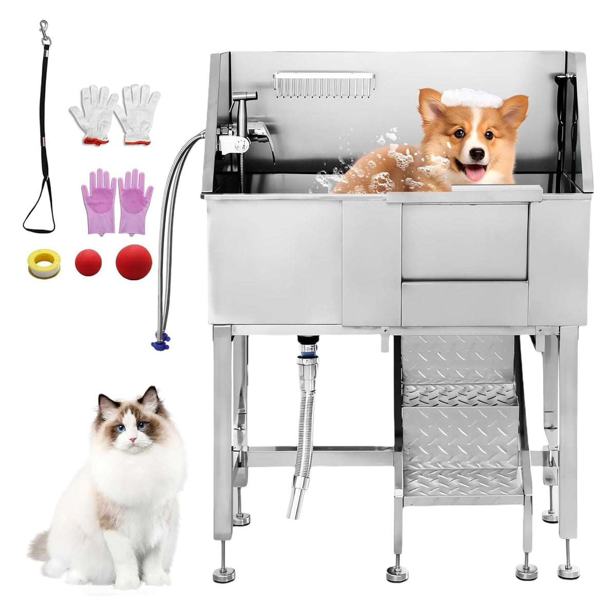 34" Stainless Steel Dog Grooming Tub with Stairs A2151