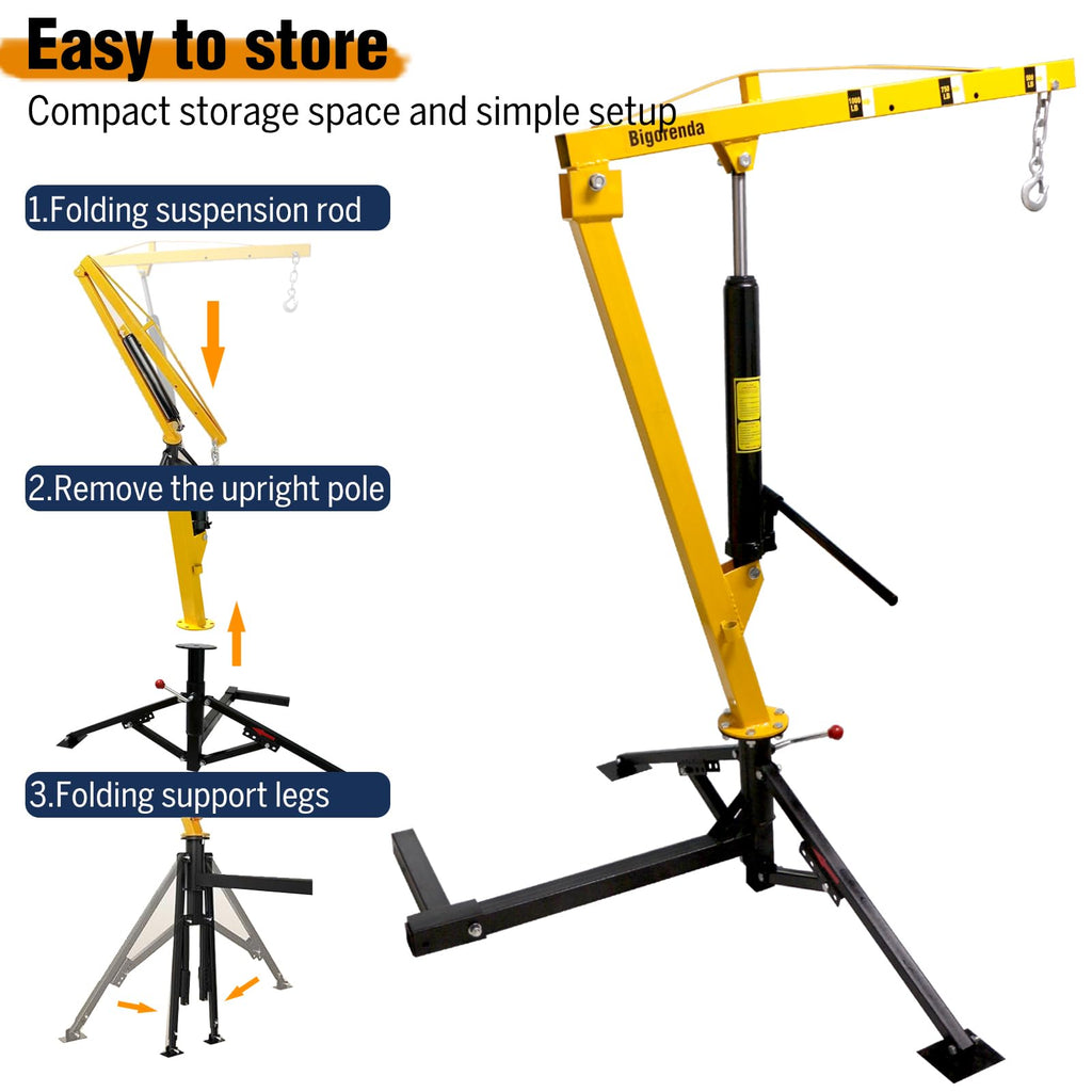 1000lb Capacity Hydraulic 360° Swivel Truck Crane U925866