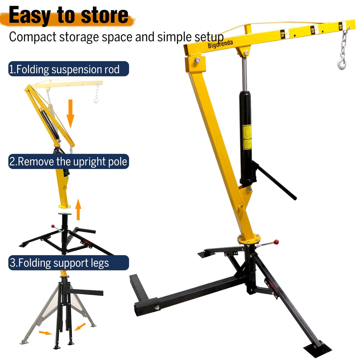 1000lb Capacity Hydraulic 360° Swivel Truck Crane U925866