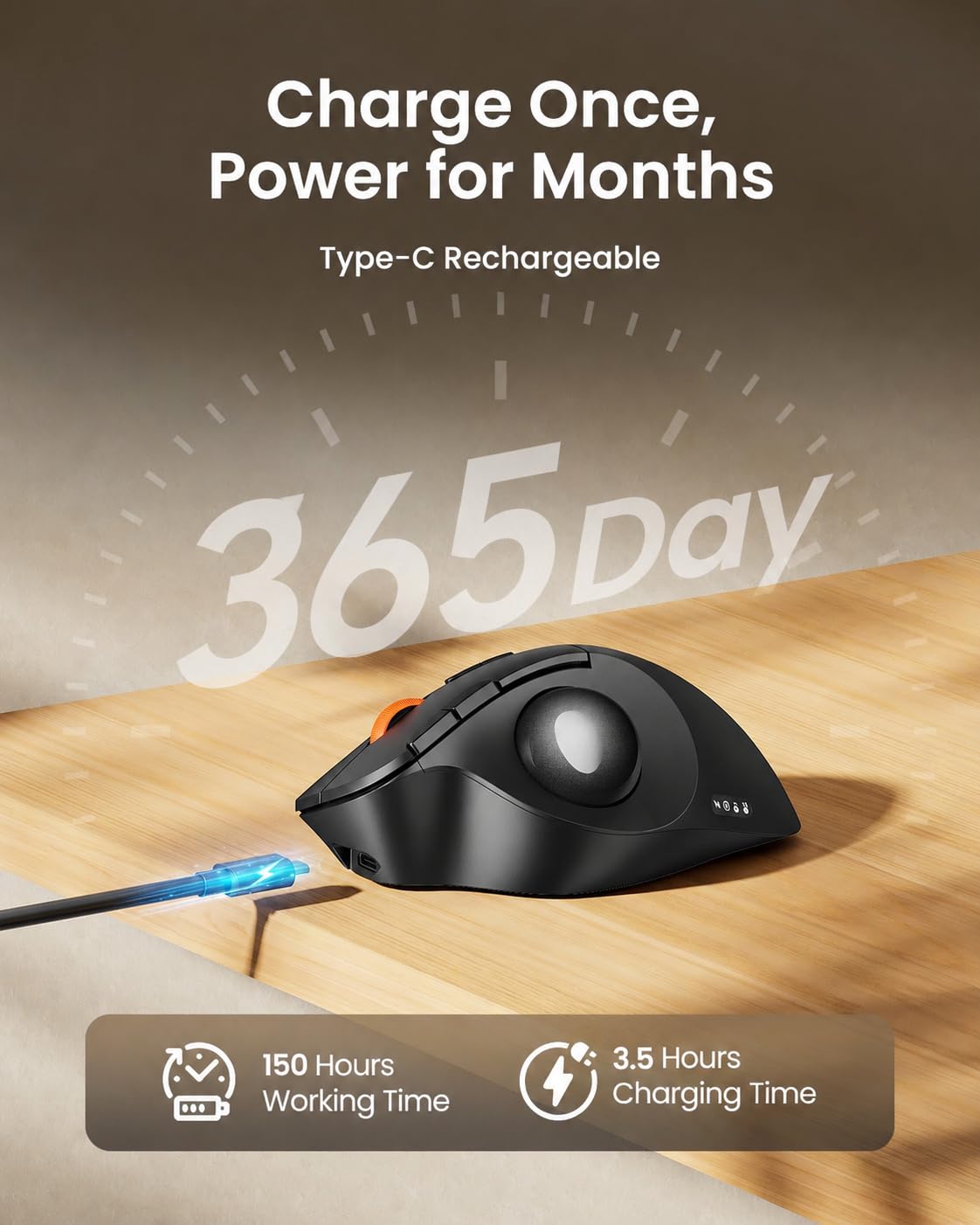 Wireless Trackball Mouse, Adjustable Angle, Gray S946556