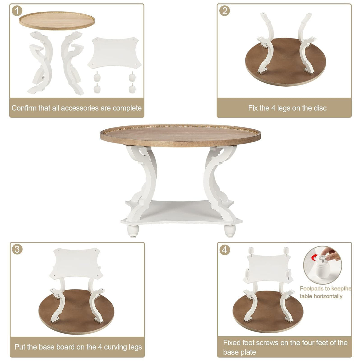 Farmhouse Round Coffee Table with Storage Shelf R962129
