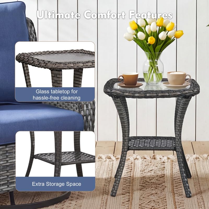 5 Pieces Outdoor Wicker Patio Furniture Set with Ottoman Blue V890542