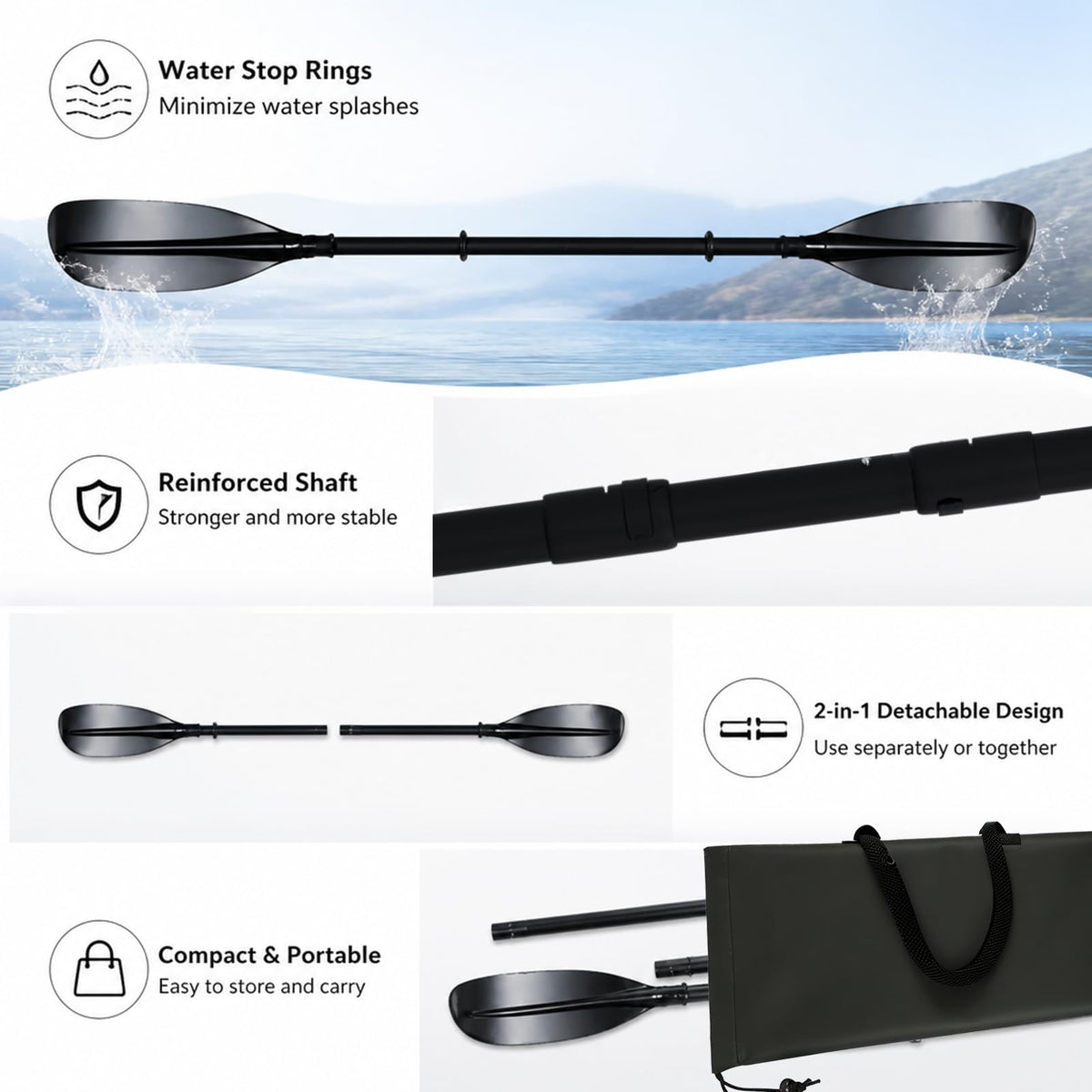 Heavy Duty Portable Kayak Paddle with Non-Slip Grip R344263