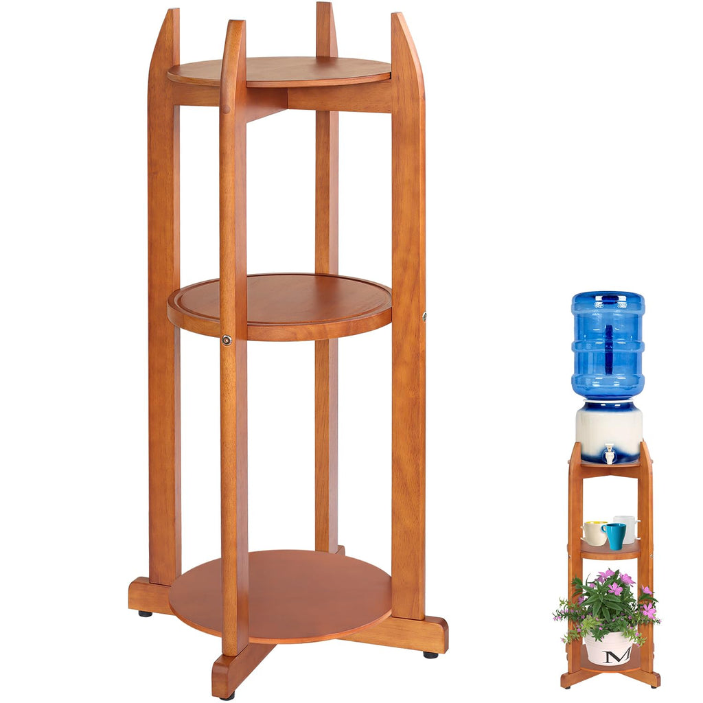 Solid Wood Water Dispenser Floor Stand with 3 Shelves E764