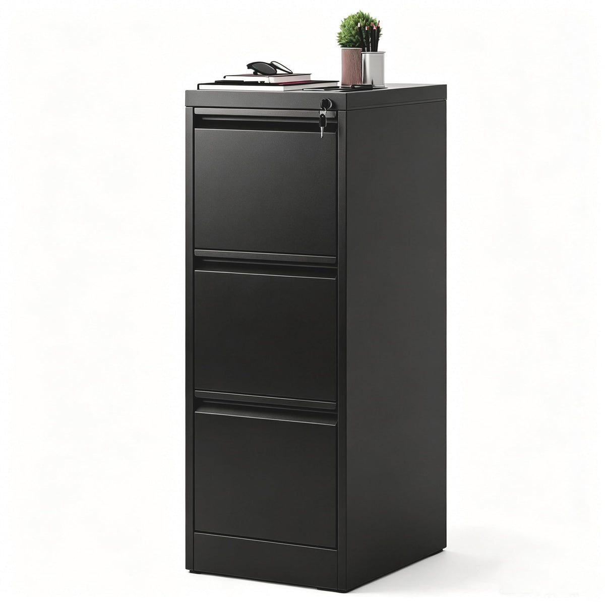 Black 3 Drawer Locking Metal Filing Cabinet D585