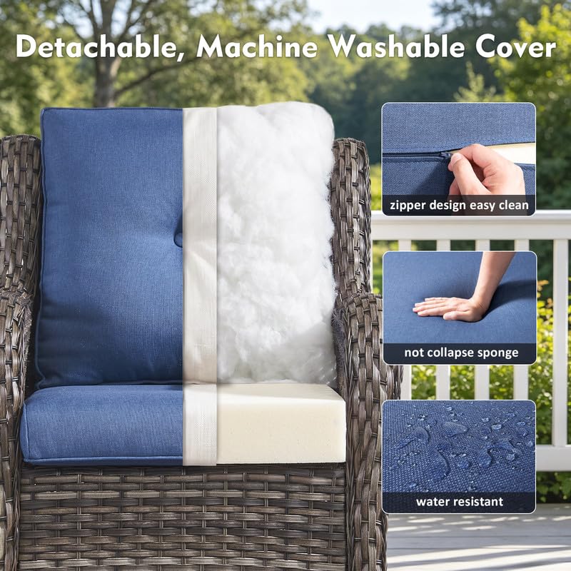 5 Pieces Outdoor Wicker Patio Furniture Set with Ottoman Blue V890542