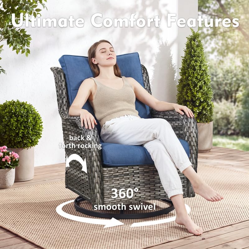 5 Pieces Outdoor Wicker Patio Furniture Set with Ottoman Blue V890542