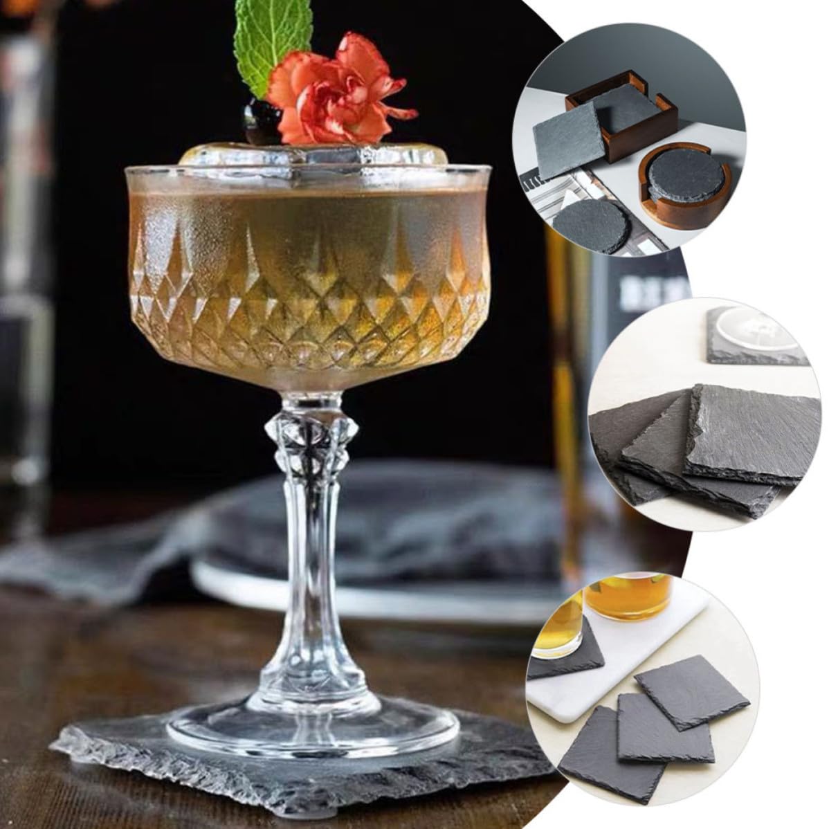 Natural Stone Cup Coaster Set with Non Slip Bottom W530456