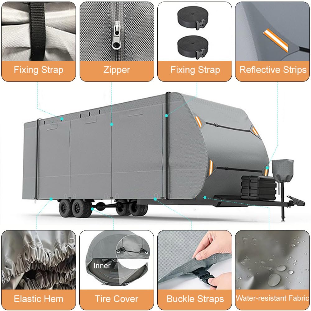 Waterproof 420D Travel Trailer Cover with Adjustable Straps F971