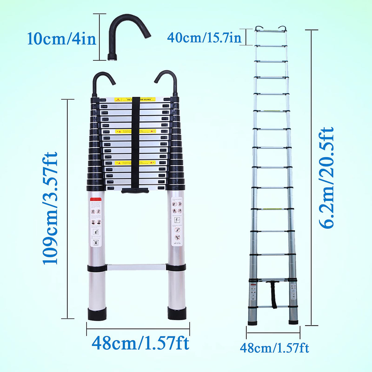 20.5FT Aluminum Telescoping Ladder with 2 Detachable Hooks T65929