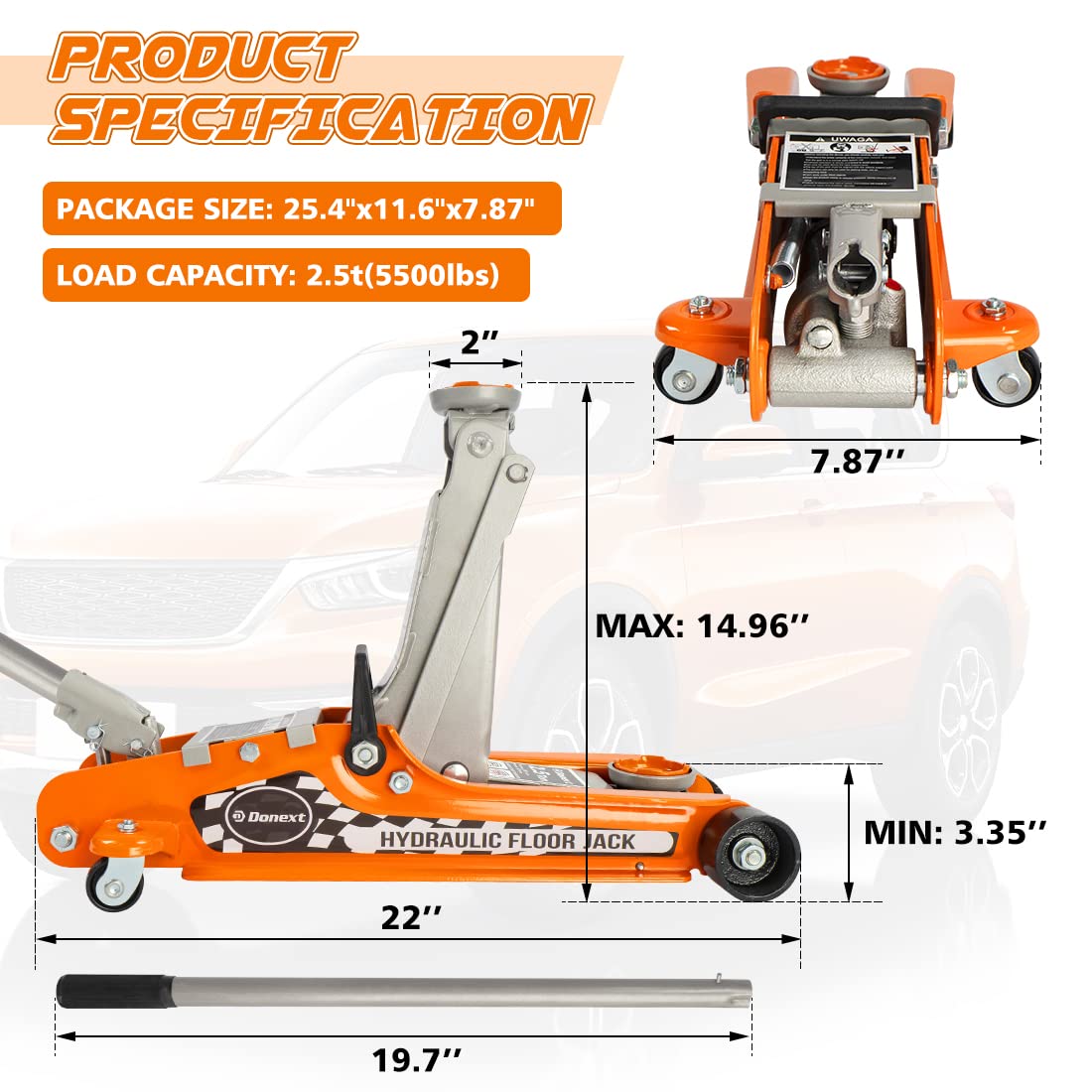 2.5 Ton Steel Floor Jack and 3 Ton Black Jack Stands X58081