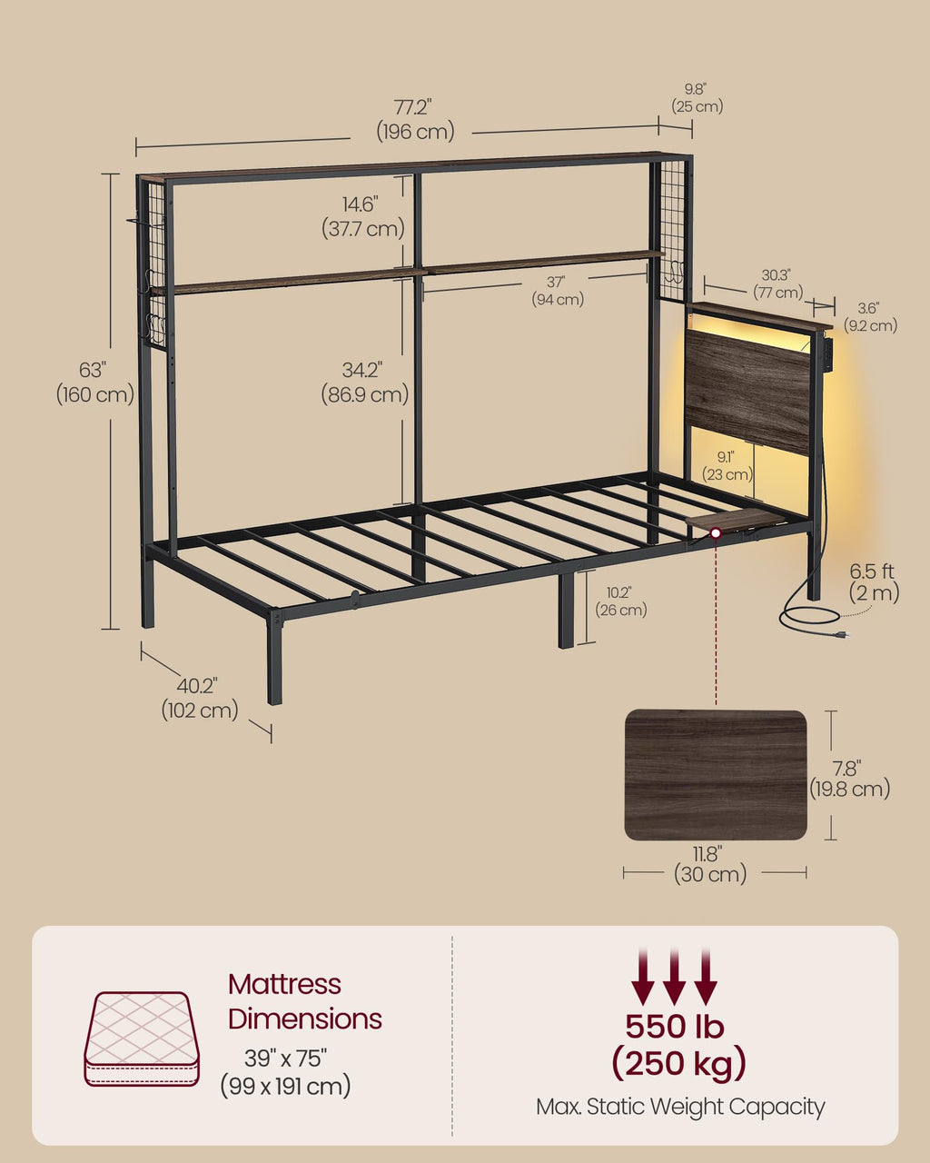 Twin Size Metal Bed Frame with Headboard K428