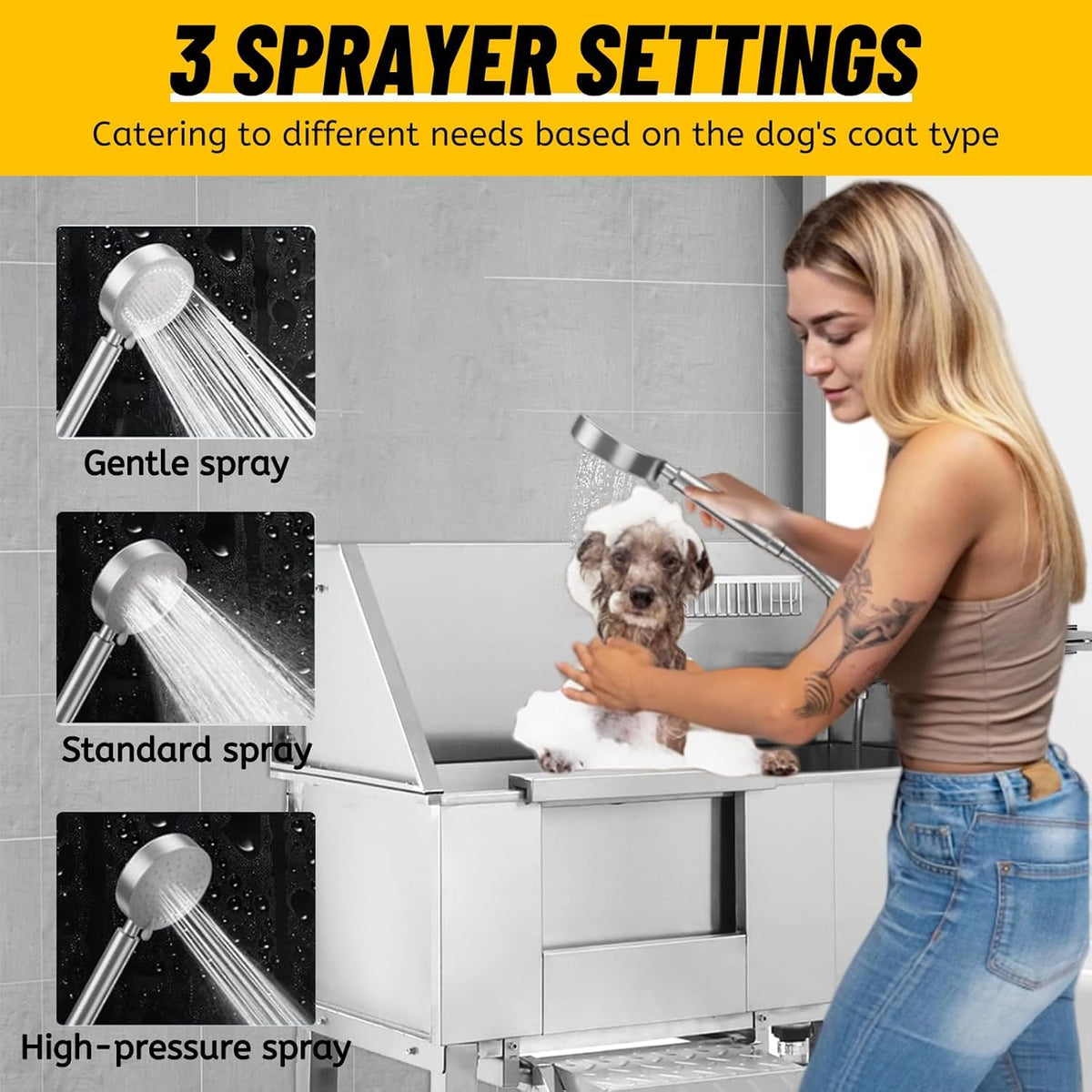 34" Stainless Steel Dog Grooming Tub with Stairs A2151
