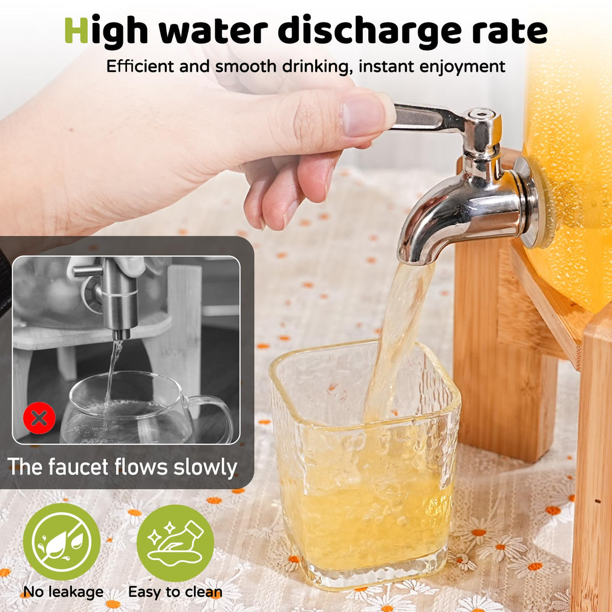 2.2 Gallon Glass Drink Dispenser with Wood Stand E53849