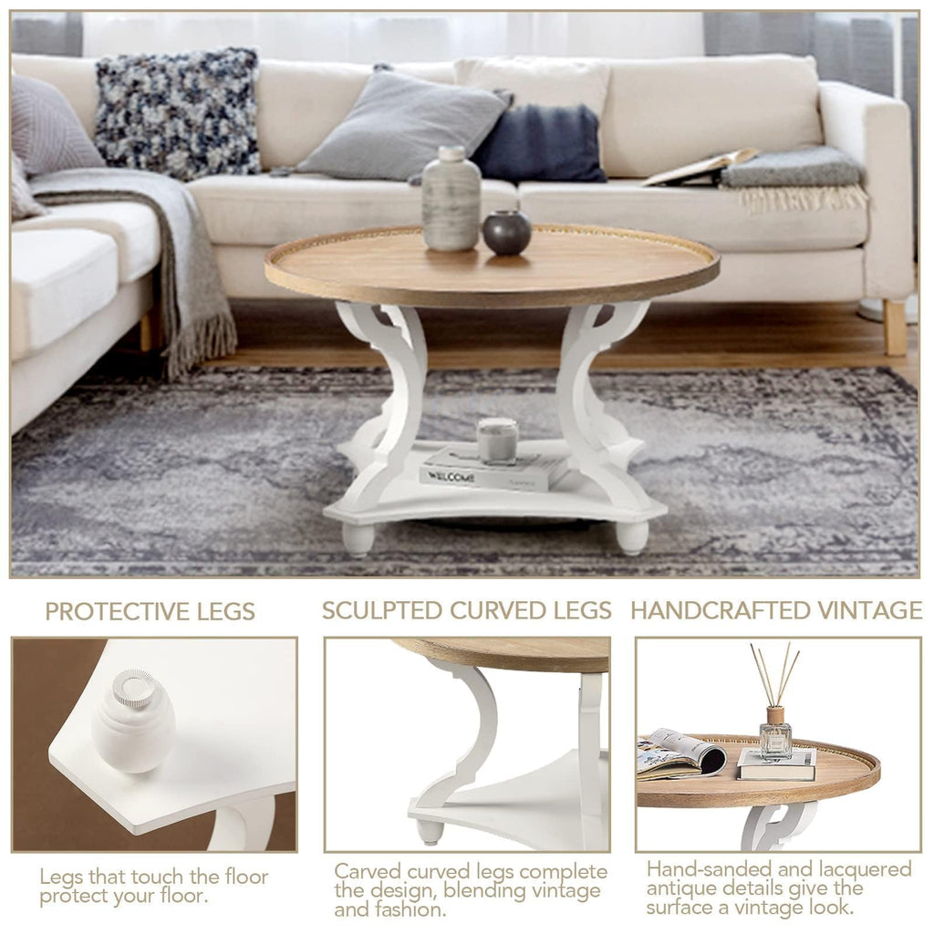 Farmhouse Round Coffee Table with Storage Shelf R962129