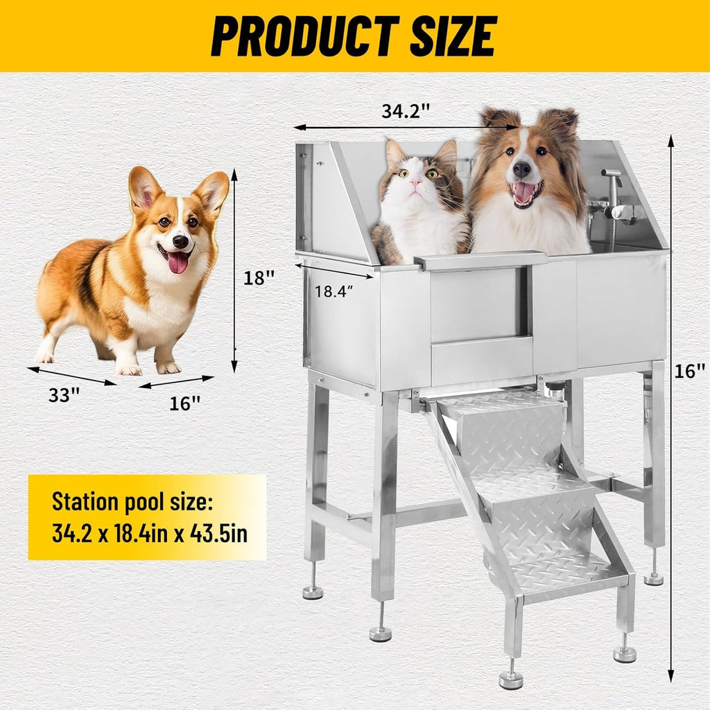 34" Stainless Steel Dog Grooming Tub with Stairs A2151