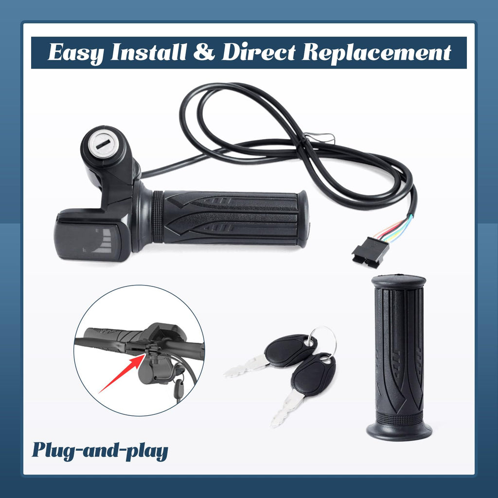 36V E-Scooter Throttle Replacement with Display Light Switch Lock 2 Keys Twist Accelerator Handle Grip 6-Pin N99969
