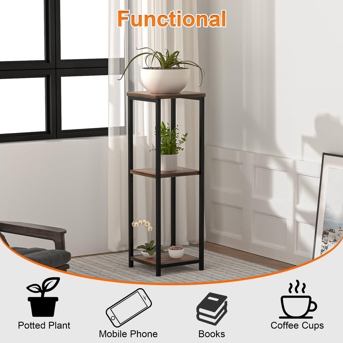 10" Wide Square 3-Tier Drink Table with Adjustable Feet U962753