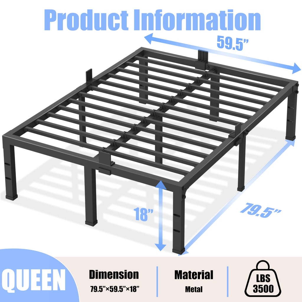 Queen Size 18 inch Heavy Duty Metal Platform Bed Frame P293