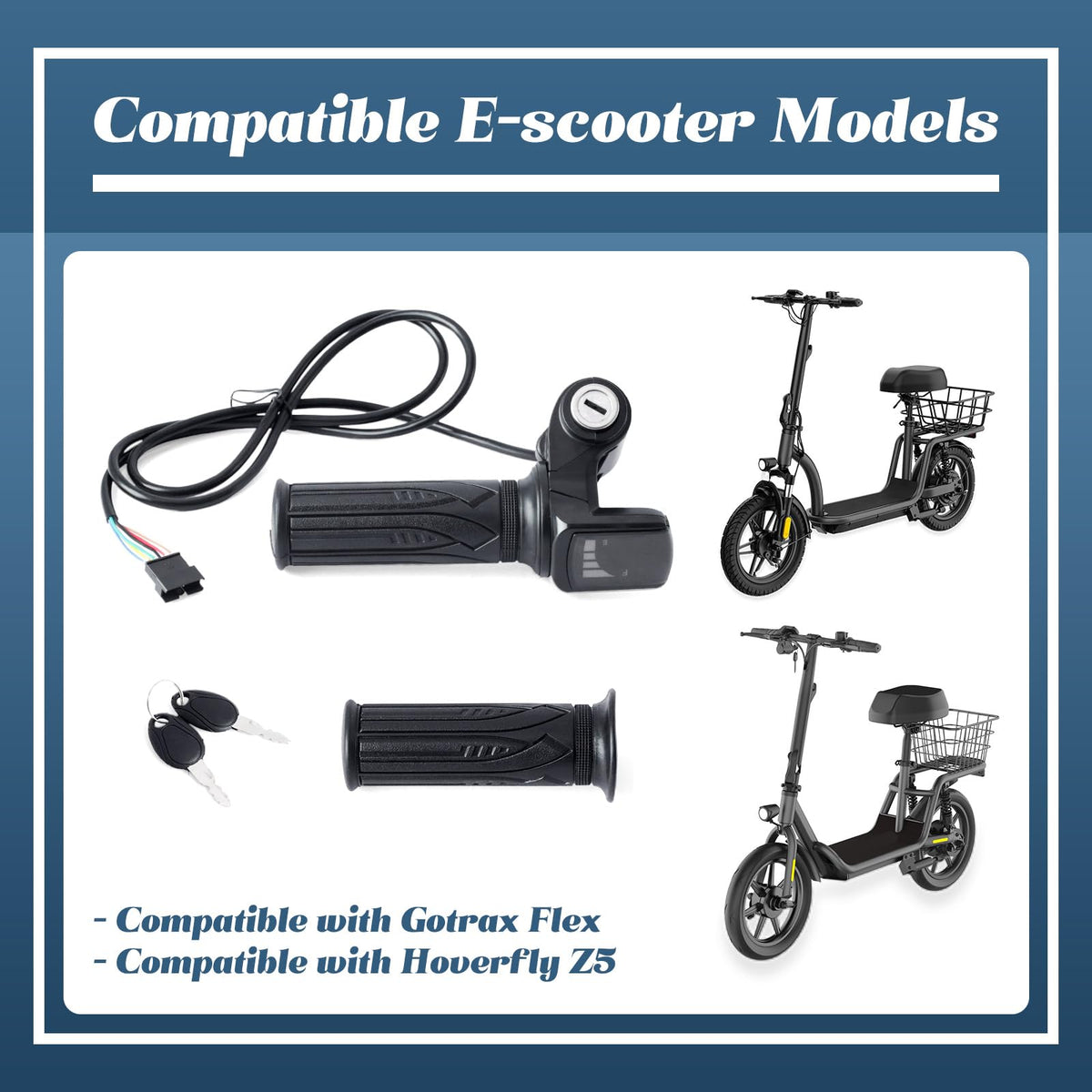 36V E-Scooter Throttle Replacement with Display Light Switch Lock 2 Keys Twist Accelerator Handle Grip 6-Pin N99969