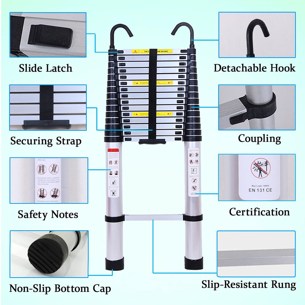 20.5FT Aluminum Telescoping Ladder with 2 Detachable Hooks T65929