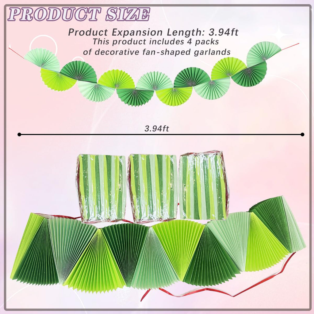 4 Pack Green Paper Fan Garland Hanging Decorations C679