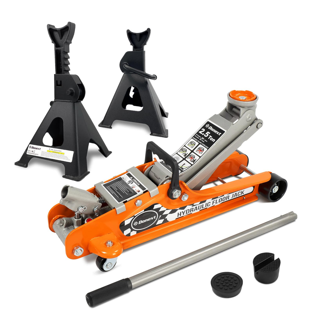 2.5 Ton Steel Floor Jack and 3 Ton Black Jack Stands X58081