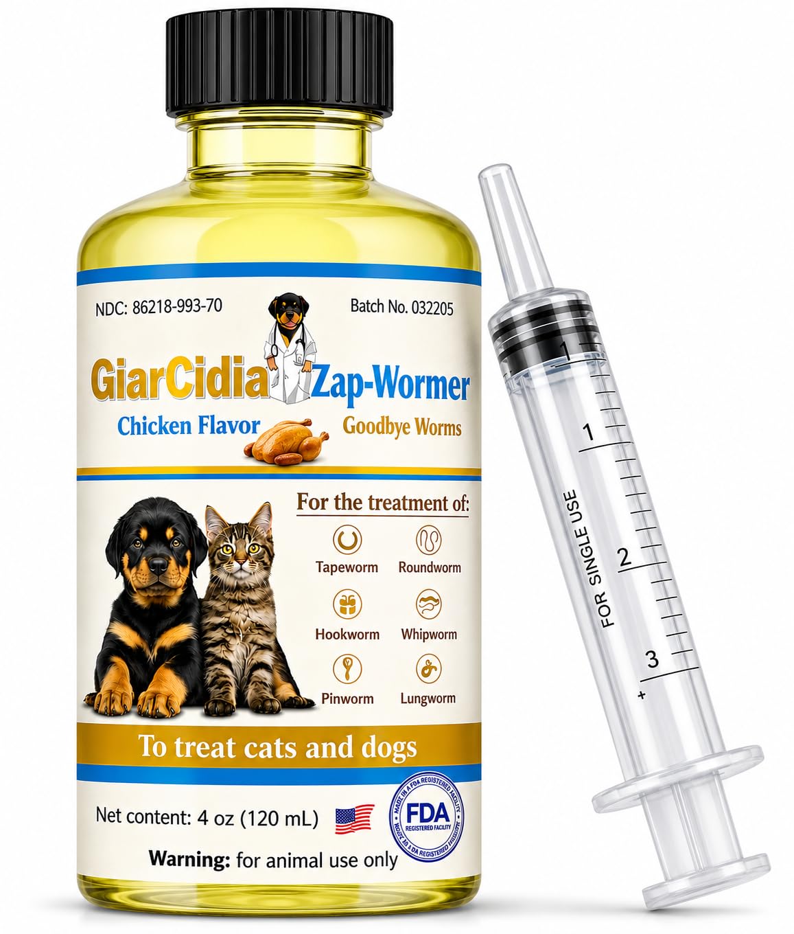 Chicken Flavour Dewormer 120 mL Glass Bottle with Dropper L2247