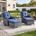 5 Pieces Outdoor Wicker Patio Furniture Set with Ottoman Blue V890542