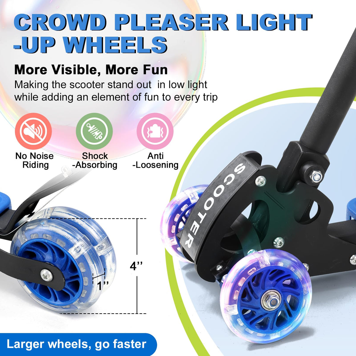 Light up 3 Wheels Folding Kick Scooter with Adjustable Handlebar C910