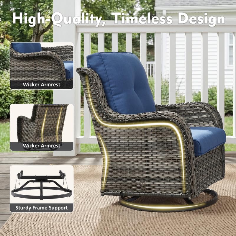 5 Pieces Outdoor Wicker Patio Furniture Set with Ottoman Blue V890542