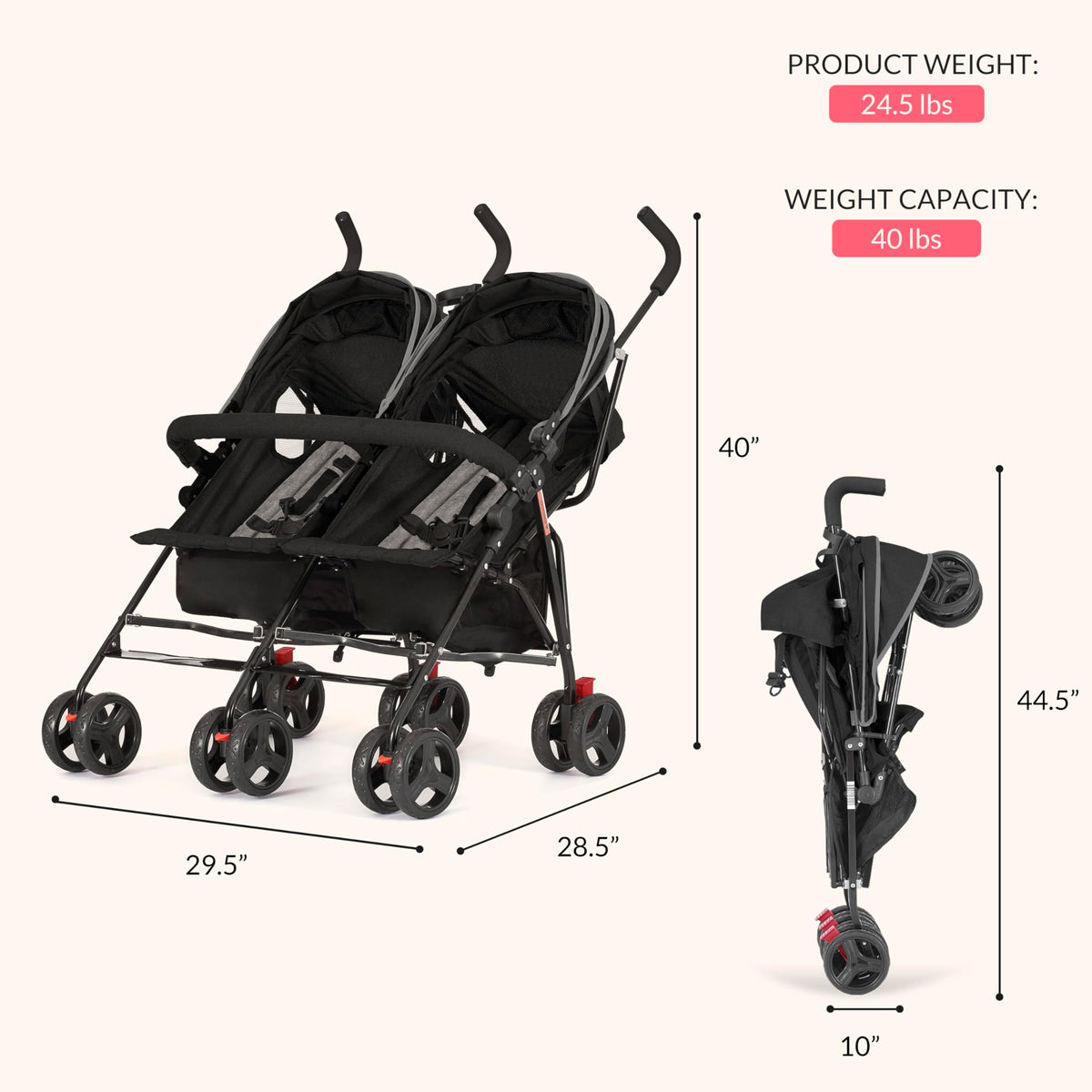 Black Twin Umbrella Toddler Stroller L251