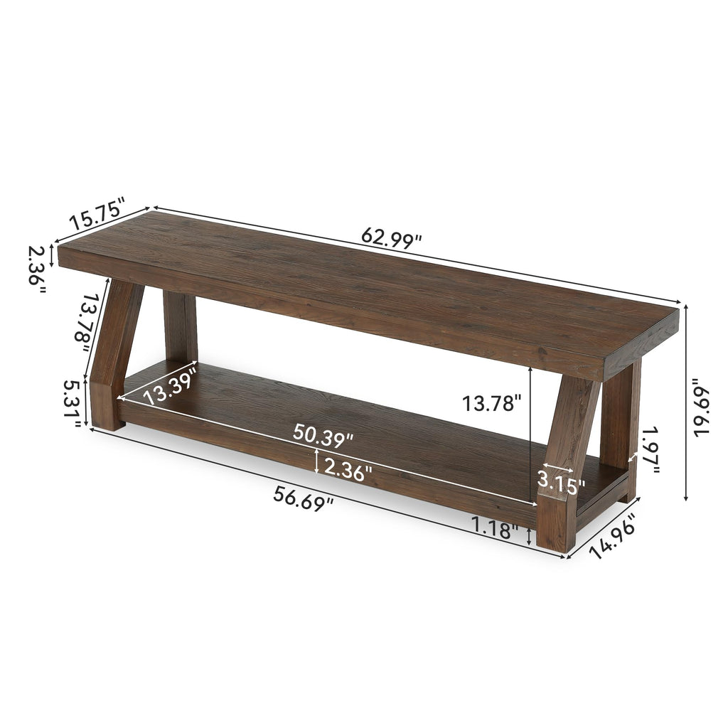Solid Wood TV Stand, 2-Tier Media Console with Open Storage, Walnut Brown F75067