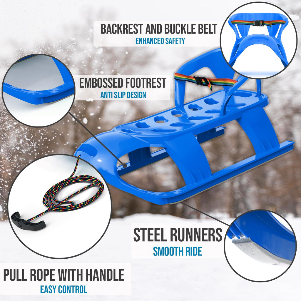 Snow Sled with Pull Rope, Backrest and Safety Belt A2616