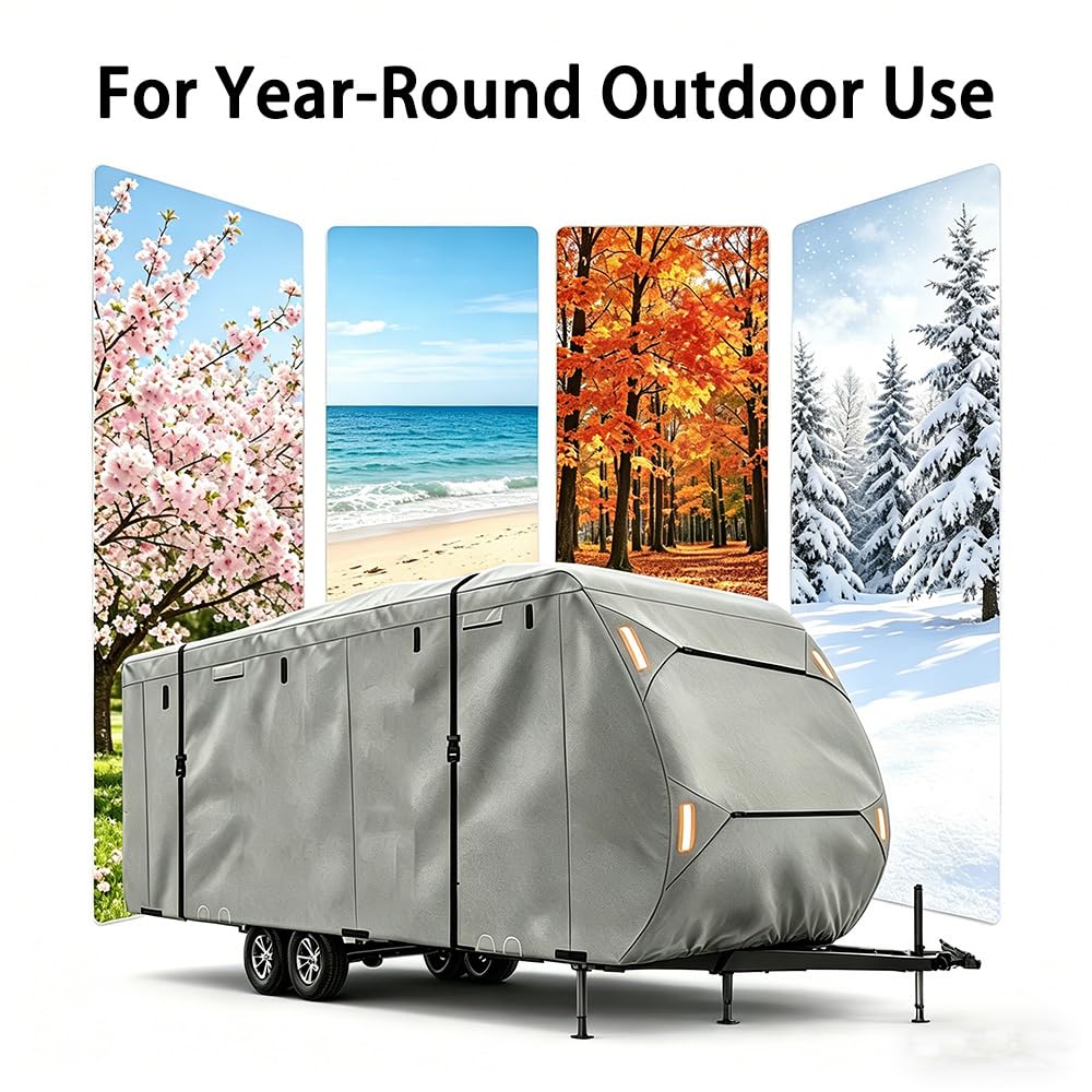 Waterproof 420D Travel Trailer Cover with Adjustable Straps F971