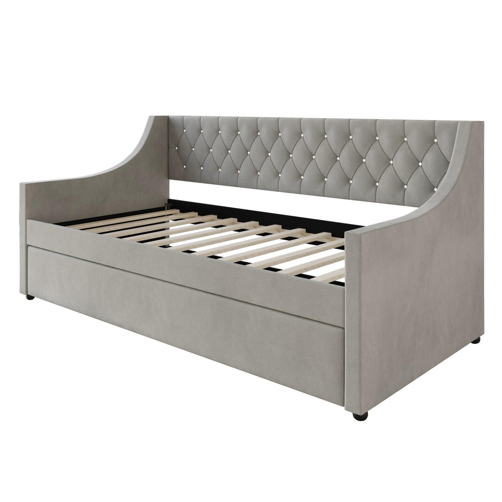 Twin Linen Upholstered Daybed with Trundle O449162