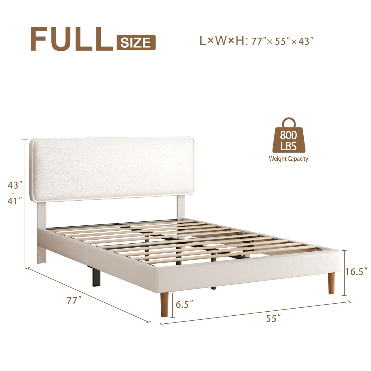 White Upholstered Bed Frame with Adjustable Headboard E946