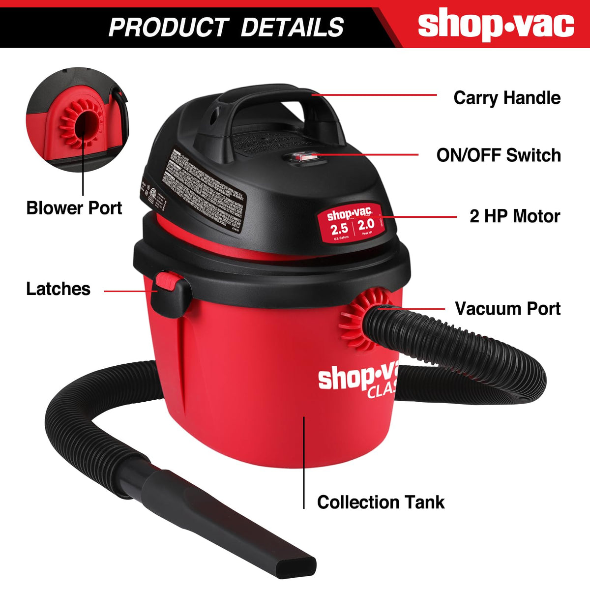 2.5 Gallon 2.0 Peak HP Wet/Dry Vacuum F338973